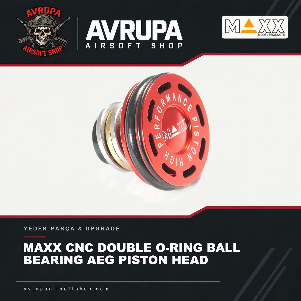 MAXX CNC DOUBLE O-RING BALL BEARING AEG PISTON HEAD
