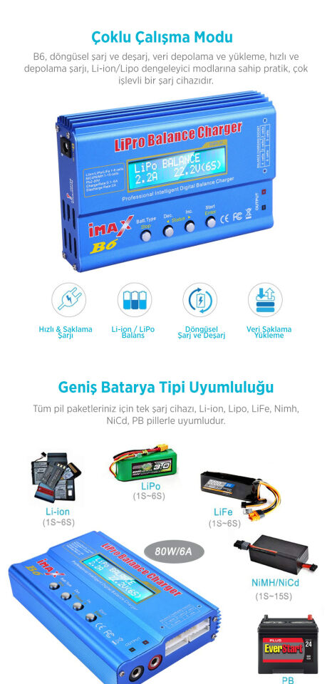 IMAX B6 80W 6A RC LIPO/LI-ION/NiMh/NiCd + AC/DC EU-12V5A